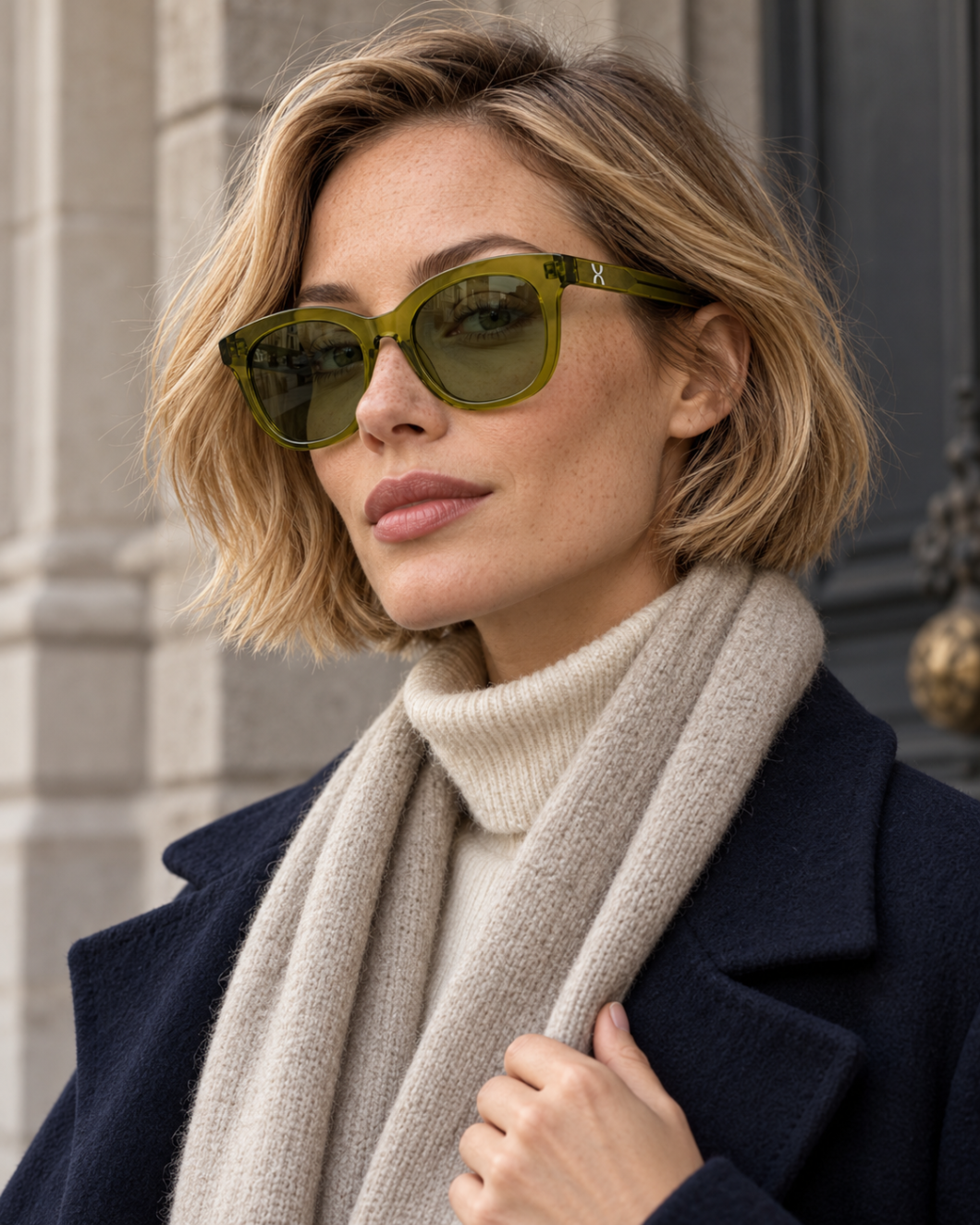 Modelo con gafas BOSCARA verde oliva